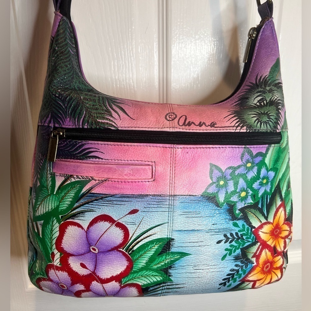 ANUSCHKA 🌷ANNA BY ANUSCHKA LEATHER HAND-PAINTED TRIPLE COMPARTMENT SATCHEL - Picture 2 of 16